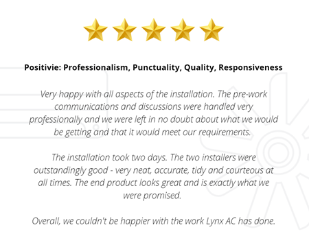 review for air conditioning and ventilation services from Lynx AC